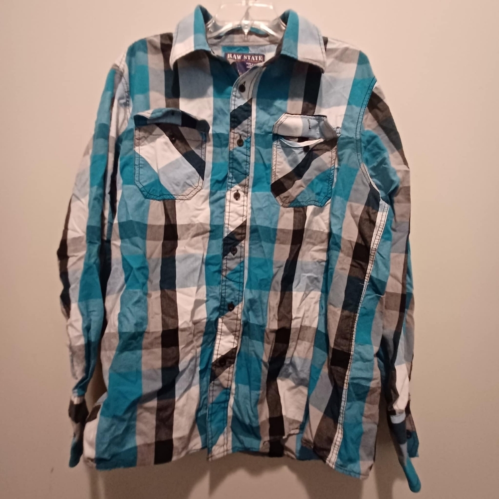 Raw State 83 Mens‎ Extra Large Plaid Button Up Shirt Long Sleeve Collared Casual